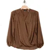 T Tahari Wrap Patterned Blouse In Luggage/black Stripe
