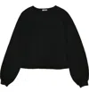T2love Puff Sleeve Crew Long Sleeve Tee Short Length In Black In Black