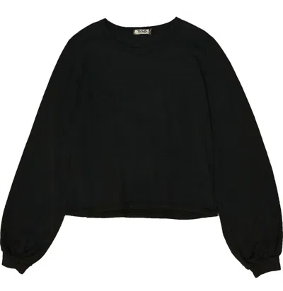 T2love Puff Sleeve Crew Long Sleeve Tee Short Length In Black