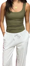 T2love Raw Edge Tank In Olive In Green