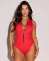 Ta3 Adjustable Zip Front One-piece Swimsuit In Red