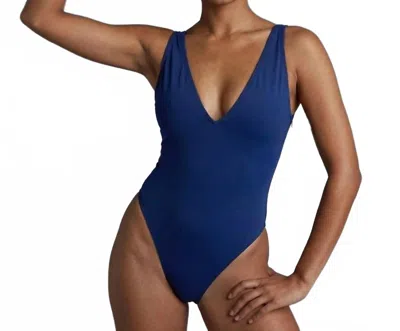 Ta3 Hi Cut Plungey One Piece In Navy In Blue