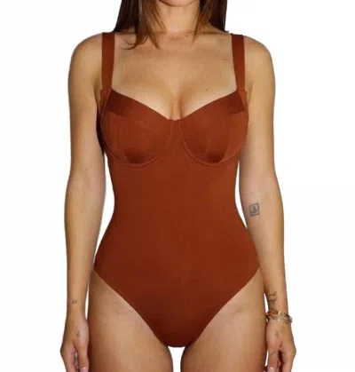 Ta3 Lifty Lace-up Back Corset One Piece Swimsuit In Copper In Animal Print