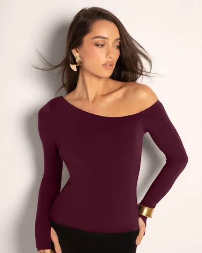 Ta3 Mega Sculpting One-shoulder Long Sleeve Top In Brown