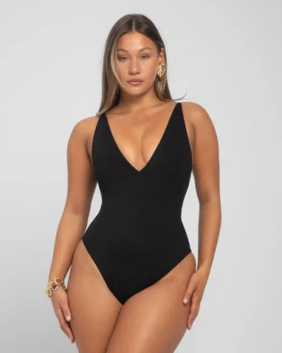 Ta3 Mega Sculpting Plunge Brazilain Cut One-piece Swimsuit In Black