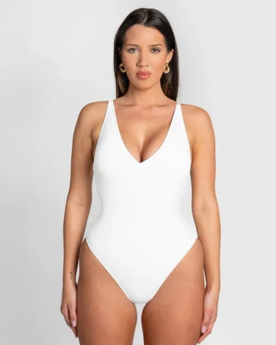 Ta3 Mega Sculpting Plunge Brazilain Cut One-piece Swimsuit In White