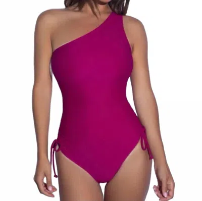 Ta3 One Piece Ruched Corset Shapewear Swimsuit In Berry In Multi