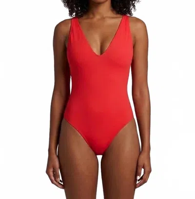 Ta3 Plungey Lace-up Back One Piece In Red