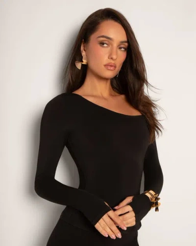 Ta3 Sculpty One Shoulder Long Sleeve Top In Black