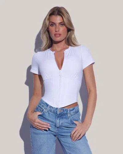 Ta3 Short Sleeve Corsety Top In White