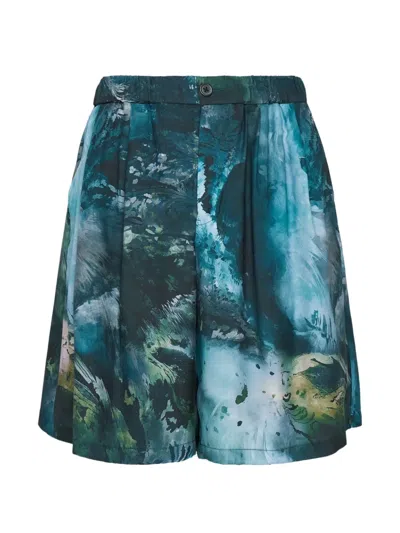 Taakk Abstract-print Pleated Shorts In Multi