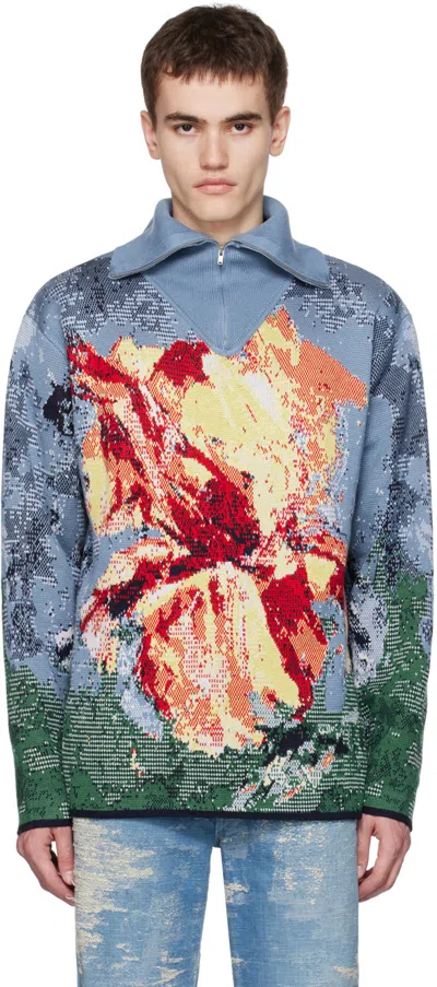 Taakk Blue Jacquard Sweater
