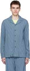 Taakk Blue Pleated Shirt In Blue