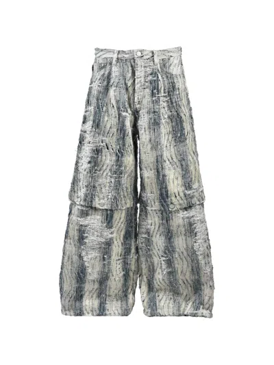 Taakk Convertible Bleached Jacquard Jeans In Gray