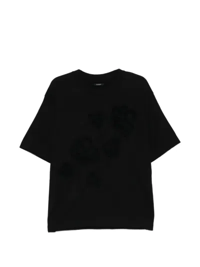 Taakk Floral-embroidered T-shirt In Black