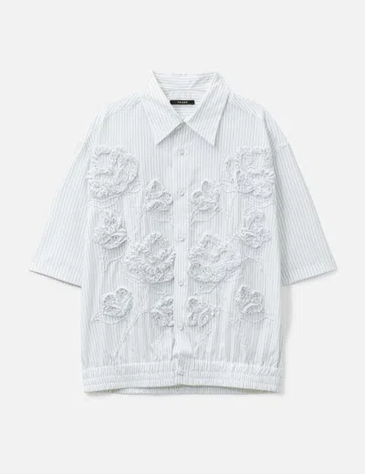 Taakk Flower Embroidery Short Sleeve Shirt In White