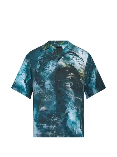 Taakk Printed Silk Shirt In Blue