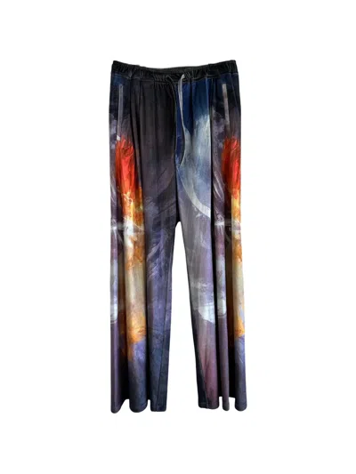 Taakk Printed Velvet Drawstring Trousers In Blue