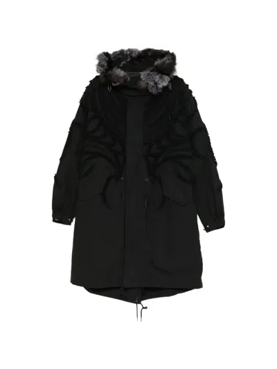 Taakk Ruffle-trimmed Faux-fur Trim Coat In Black