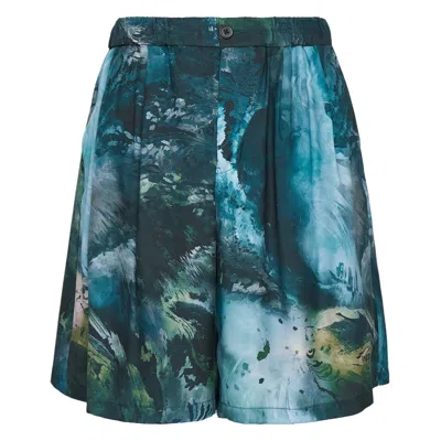 Taakk Abstract-print Pleated Shorts In Multi