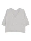 Tabaroni Cashmere Relaxed Fit Grey Cashmere Sweater With V-neckline And Ribbed Cuffs In Gray