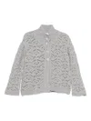 Tabaroni Cashmere Knitted Grey Cardigan With Textured Openwork Pattern In White