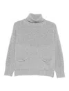 Tabaroni Cashmere Textured Gray Cashmere Knit Sweater With Turtleneck In Gray