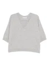 Tabaroni Cashmere Relaxed Fit Grey Cashmere Sweater With V-neckline And Ribbed Cuffs In Gray