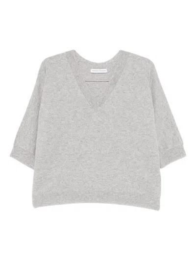 TABARONI CASHMERE TABARONI CASHMERE GREY SHORT-SLEEVE V-NECK TOP