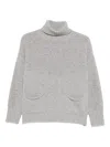Tabaroni Cashmere Textured Gray Cashmere Knit Sweater With Turtleneck In Gray