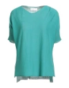 Tabaroni Cashmere Woman Sweater Emerald Green Size 8 Cotton, Silk In Blue