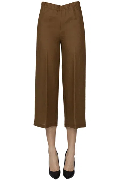 Tabata Cropped Linen Trousers In Brown