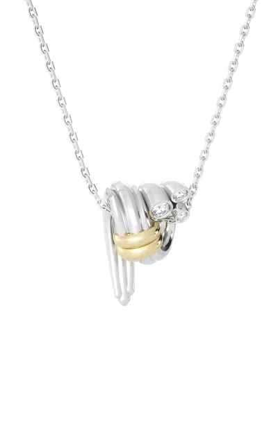 Tabayer 18k White And Yellow Gold Zorae Pendant Necklace; Small Swirl Version With Diamonds In Metallic