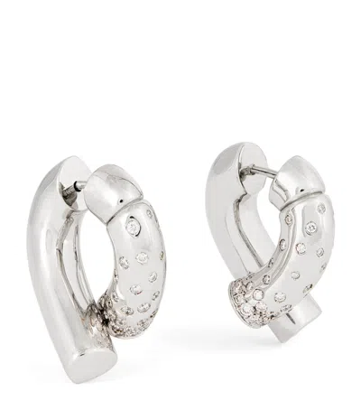 Tabayer Medium White Gold And Diamond Oera Hoop Earrings