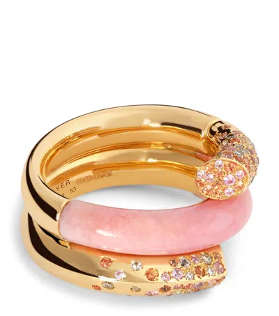 Tabayer Yellow Gold, Pink Opal And Sapphire Oera Coil Ring