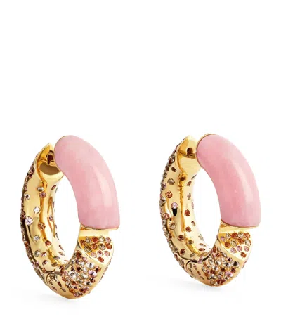 Tabayer Yellow Gold, Sapphire And Pink Opal Oera Earrings