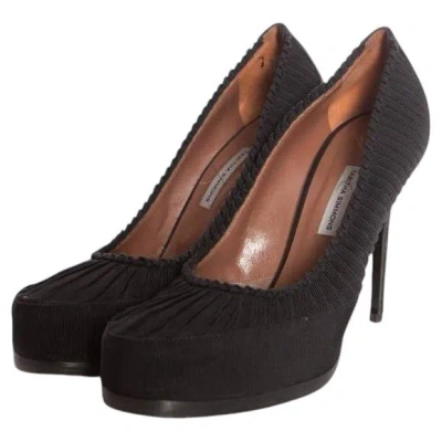 Pre-owned Tabitha Simmons , Black Ruched Woven Round-toe Pumps