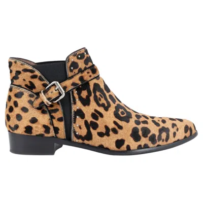 Pre-owned Tabitha Simmons Camel Calf Hair Gigi Leopard Ankle Boots Shoes 38.5 In Brown