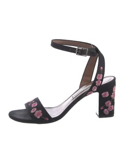 Pre-owned Tabitha Simmons Canvas Embroidered Accent Sandals In Black