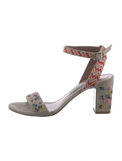 Pre-owned Tabitha Simmons Canvas Embroidered Accent Sandals In Gray