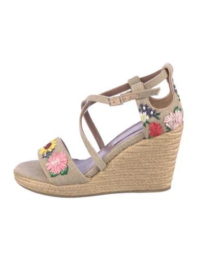 Pre-owned Tabitha Simmons Canvas Floral Print Espadrilles In Neutral