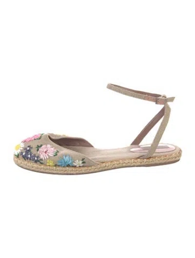 Pre-owned Tabitha Simmons Canvas Floral Print Espadrilles In Neutral
