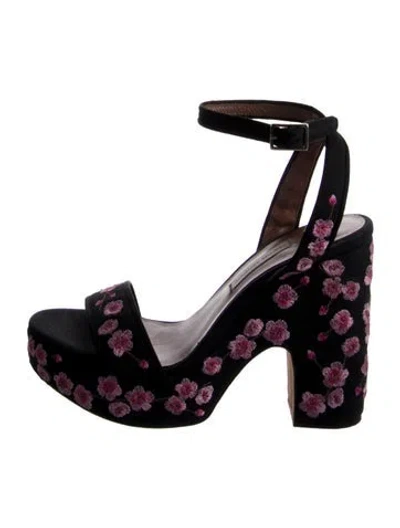 Pre-owned Tabitha Simmons Canvas Floral Print Sandals In Black
