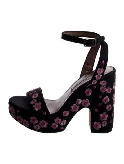 Pre-owned Tabitha Simmons Canvas Floral Print Sandals In Black