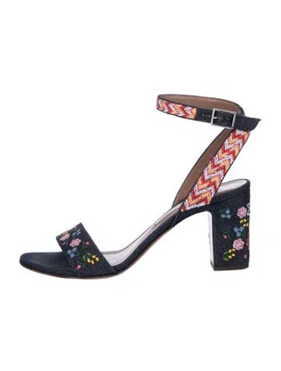 Pre-owned Tabitha Simmons Canvas Floral Print Sandals In Blue