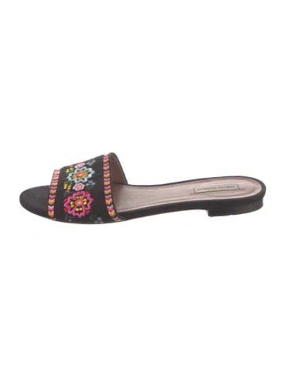 Pre-owned Tabitha Simmons Canvas Floral Print Slides In Black