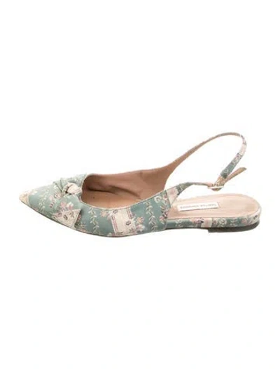 Pre-owned Tabitha Simmons Canvas Floral Print Slingback Flats In Green