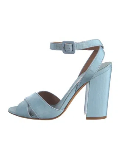 Pre-owned Tabitha Simmons Canvas Grosgrain Trim Slingback Sandals In Blue