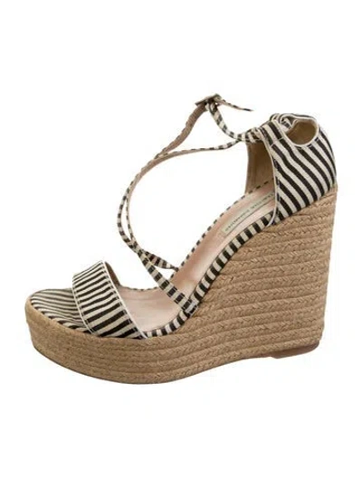 Pre-owned Tabitha Simmons Canvas Striped Espadrilles In Black/neutrals