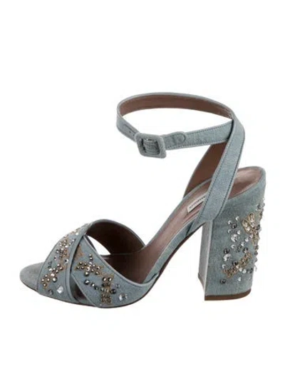 Pre-owned Tabitha Simmons Denim Crystal Embellishments Sandals In Blue